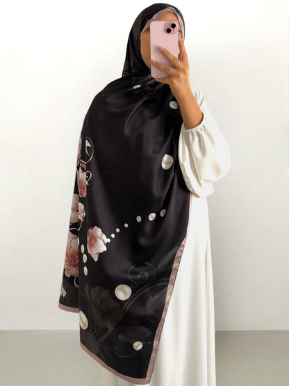 Hijab satinato floreale 20% seta 80% viscosa