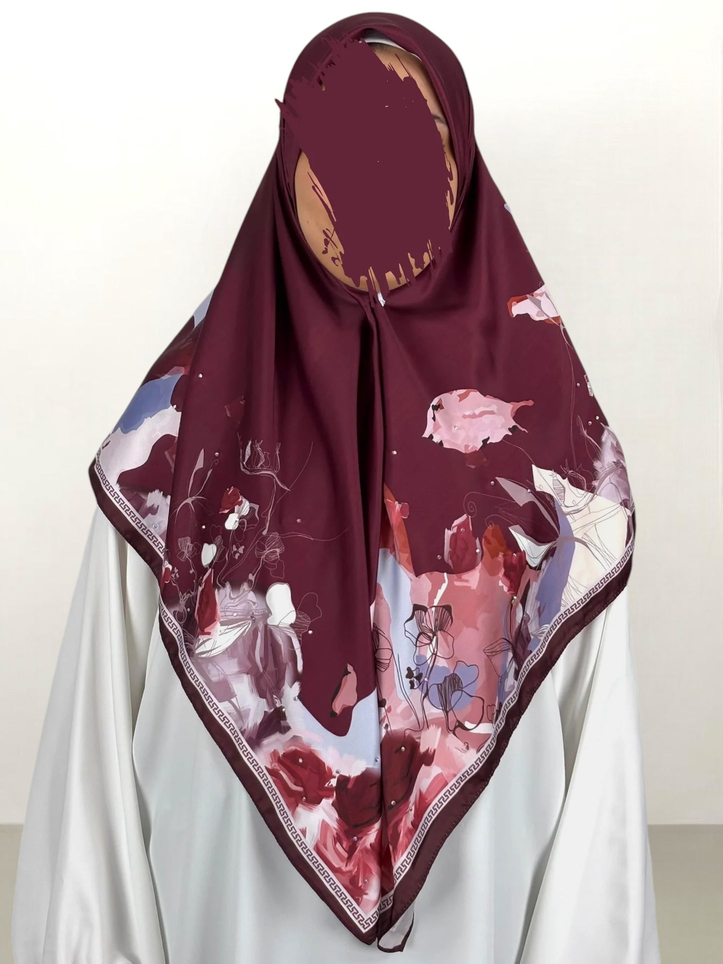 Hijab satin strass 20% silk 80% viscose 100x100 cm