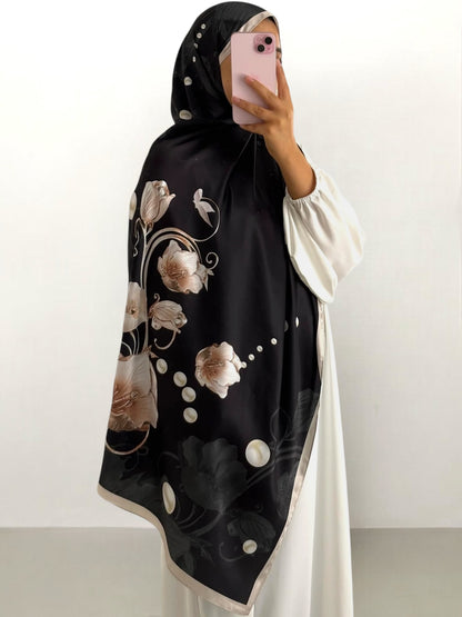 Hijab satinato floreale 20% seta 80% viscosa