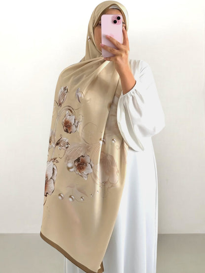 Hijab satinato floreale 20% seta 80% viscosa