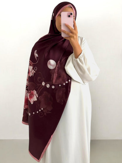 Hijab satinato floreale 20% seta 80% viscosa