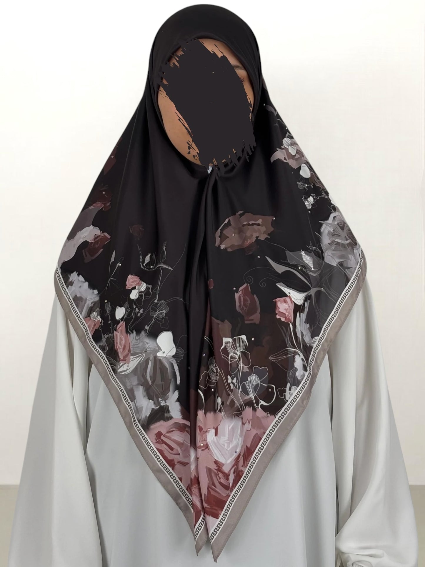 Hijab satin strass 20% silk 80% viscose 100x100 cm