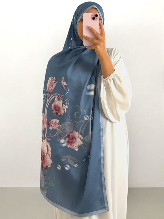 Hijab satinato floreale 20% seta 80% viscosa