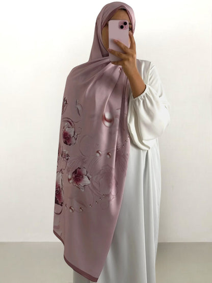 Hijab satinato floreale 20% seta 80% viscosa