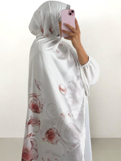 Hijab satinato floreale 20% seta 80% viscosa